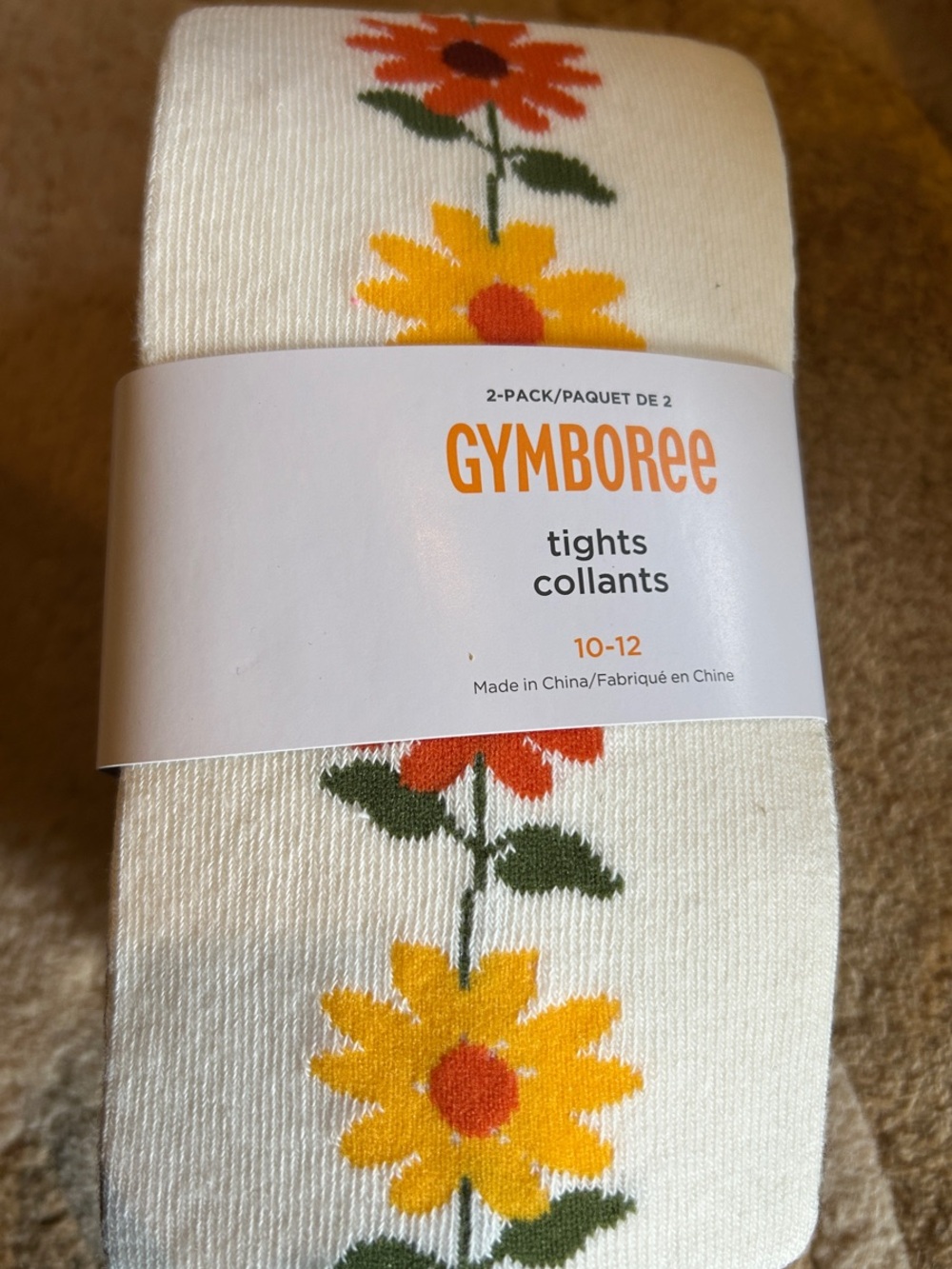 Gymboree sunflower 2 pack Cream Tights with Yellow & Orange Floral Stripe
